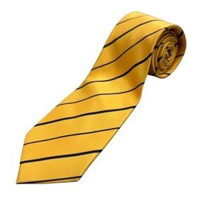 Scott Allan Collection Gold Black Stripe 100% Silk Hand Made Men Tie